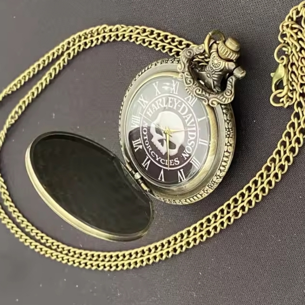 Harley Davidson Bike Biker Willie G Skull Bronze Color Quartz Pocket Watch